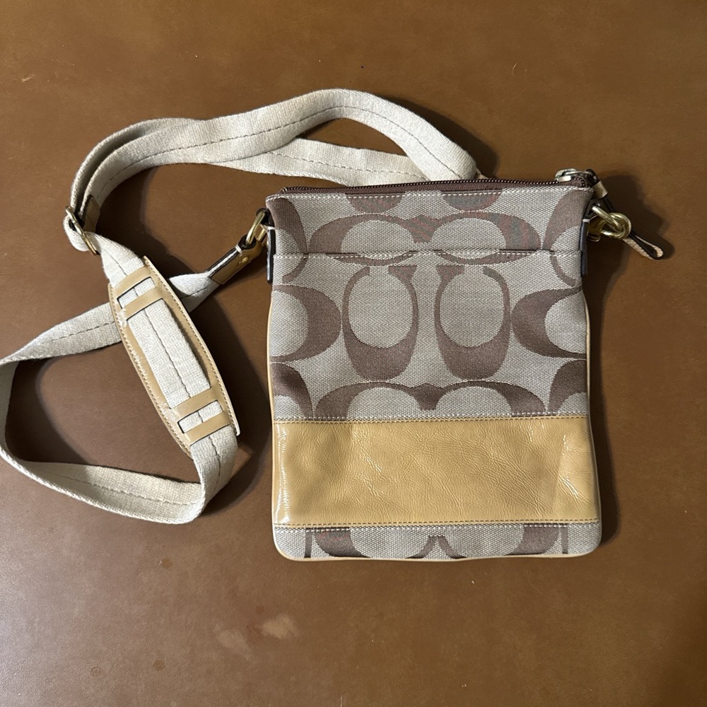 Coach Brown and Tan Messenger Bag with Signature Design